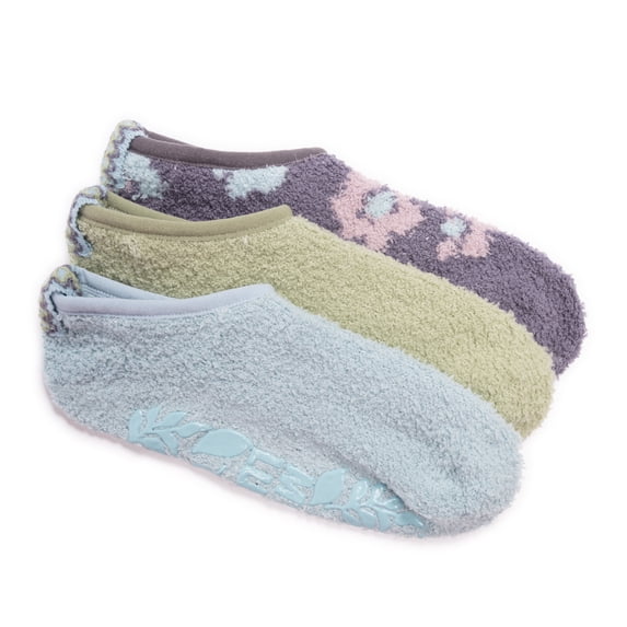 MUK LUKS Women's 3 Pair Pack Low Cut Cozy Footie Socks
