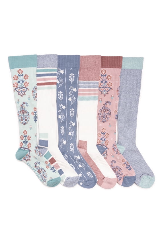 Women's 6 Pack Tall Cotton Compression Knee-High Socks