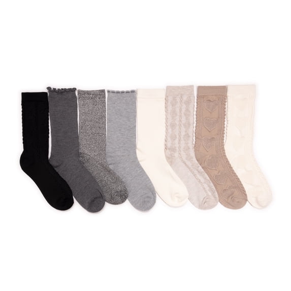 MUK LUKS Women's 8 Pair Pack Whisper Soft Crew Socks