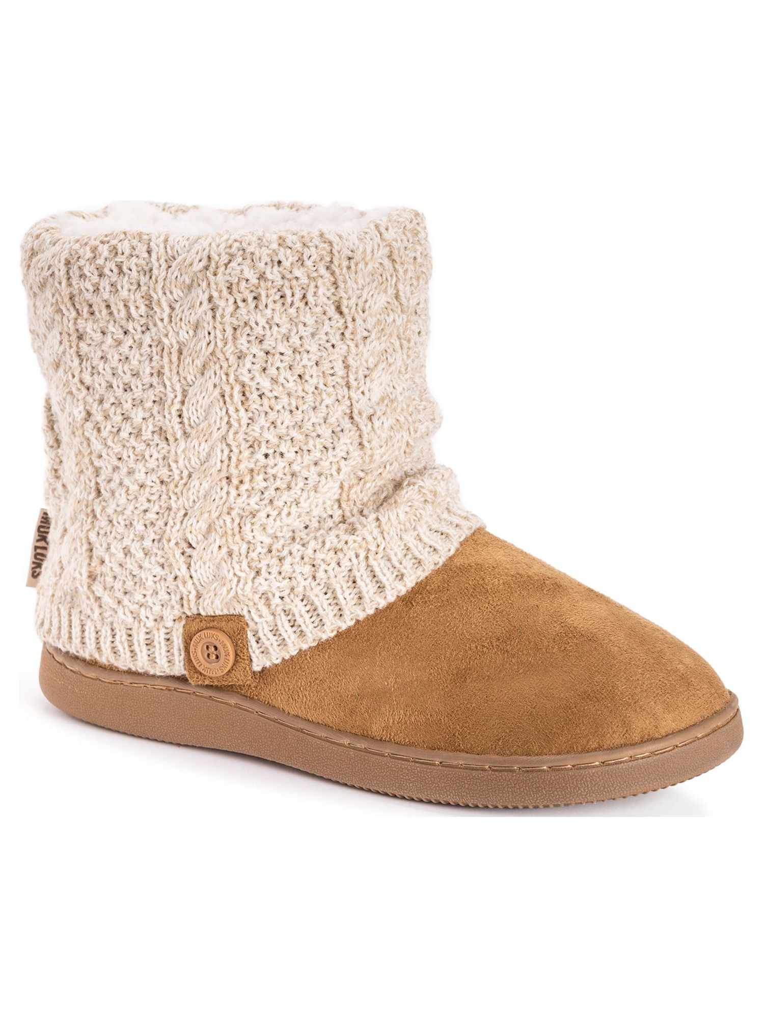 MUK LUKS Women's Cable Knit Ankle Boots, Soft Sole, Gray, Size 8