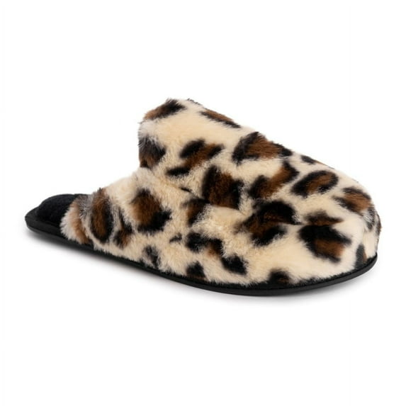 MUK LUKS Women's Capucine Slide Slipper 10.5"L x 4.25"W x 3"H - Leopard Black
