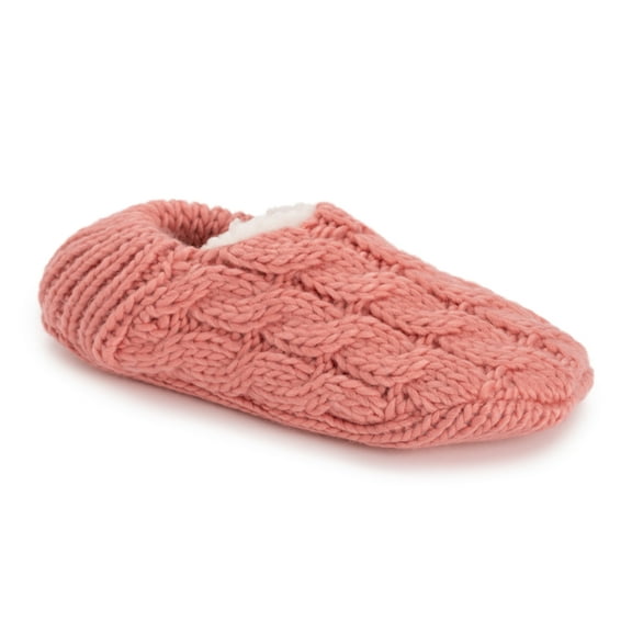 MUK LUKS Women's Chunky Ballerina Slipper With Ribbed Heel, Rose, OS