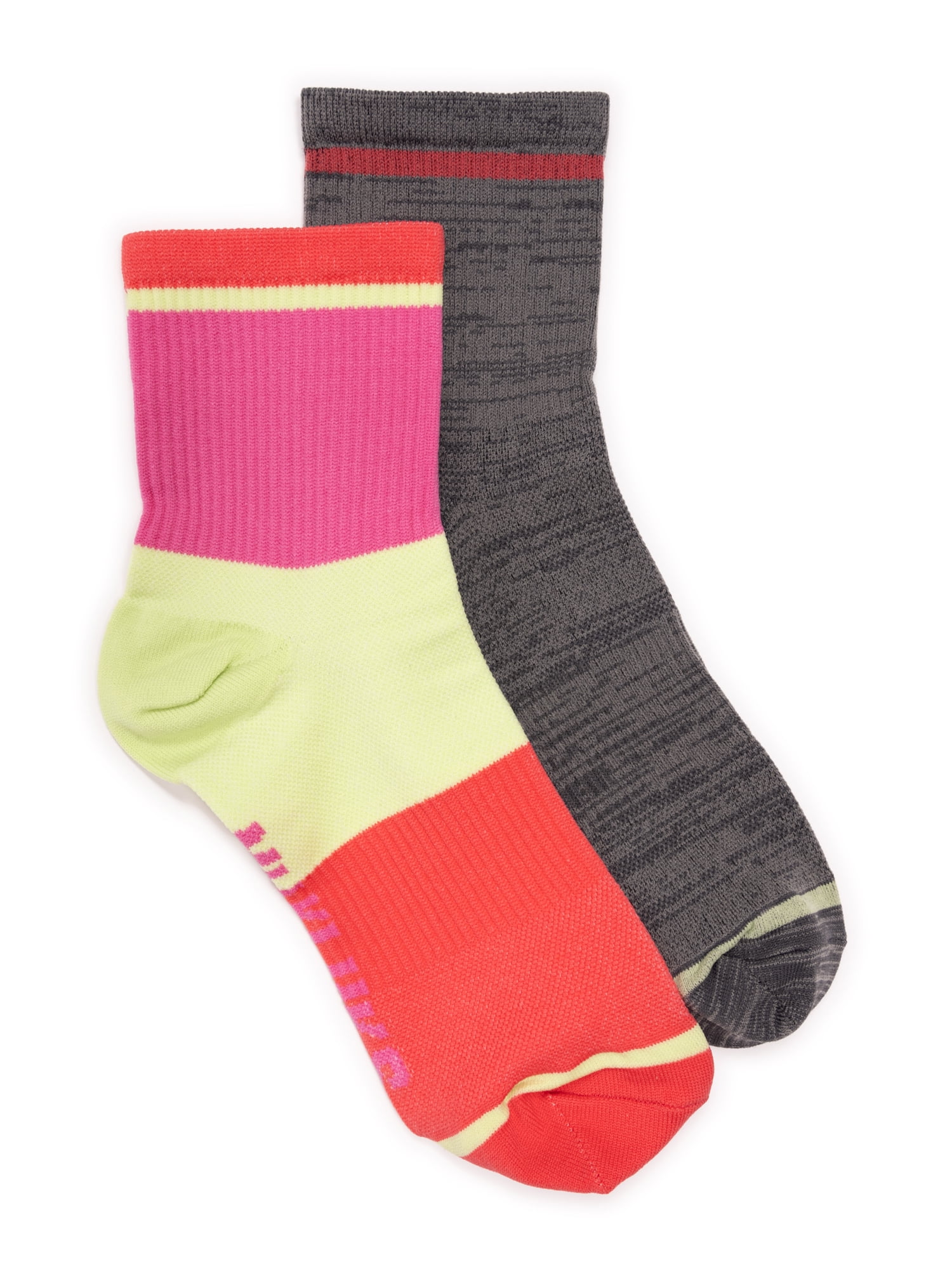 MUK LUKS Women's Compression Nylon Quarter Crew Socks, 2-Pack, Shoe Sizes 6-10