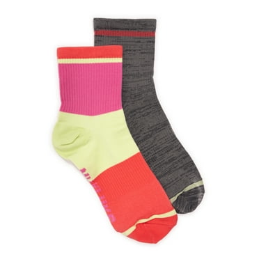 MUK LUKS Women's Compression Nylon Quarter Crew Socks, 2-Pack, Shoe Sizes 6-10