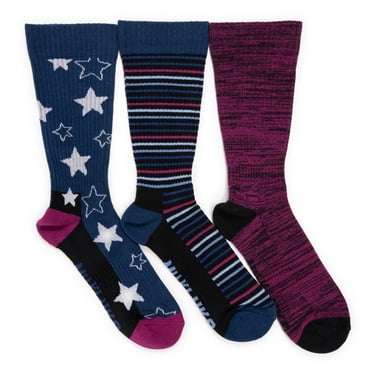 MUK LUKS Women's Cotton Crew Rib Compression Socks, 3-Pack, Shoe Size 6-10