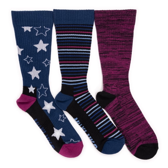 MUK LUKS Women's 3 Pack Cotton Compression Rib Crew Socks