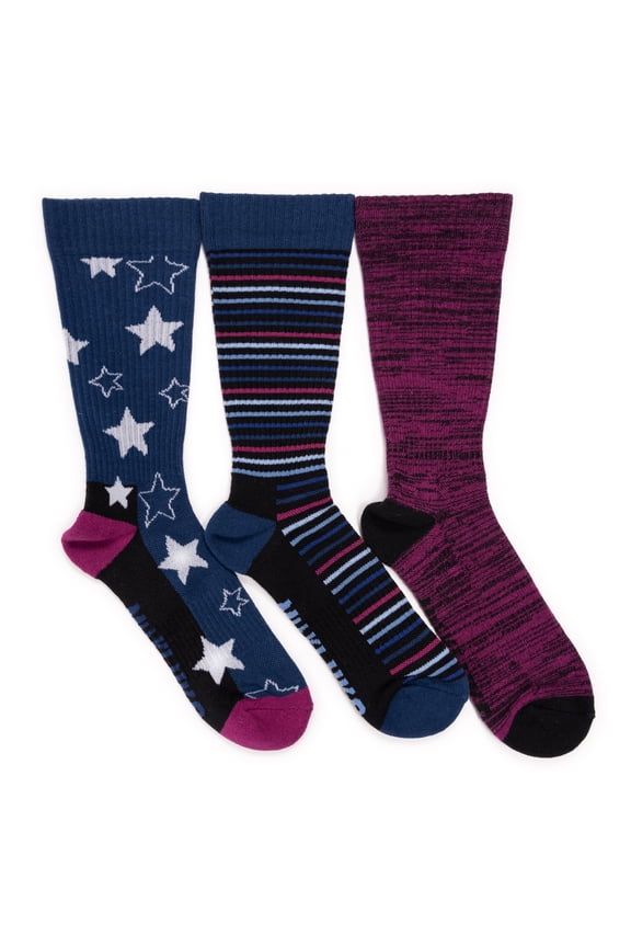 Women's 3 Pack Cotton Compression Rib Crew Socks
