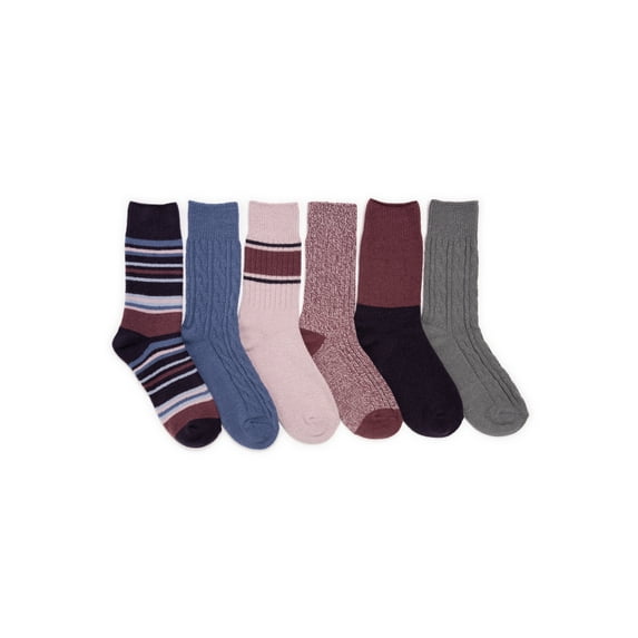 MUK LUKS Women's Crew Boot Socks, 6-Pack, Fits Shoe Sizes 6-11