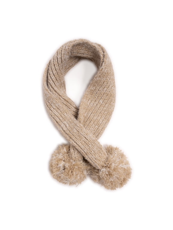 Women's Cross Over Neck Eyelash Yarn Scarf w/ Pom