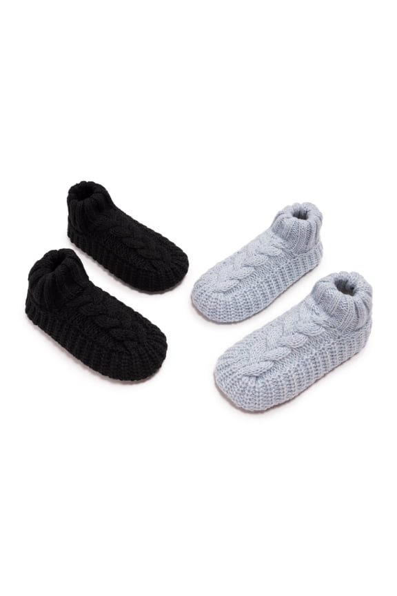 Women's Cuffed Sweater Knit Ballerina - 2 Pair Pack, Black/Light Blue, S/M