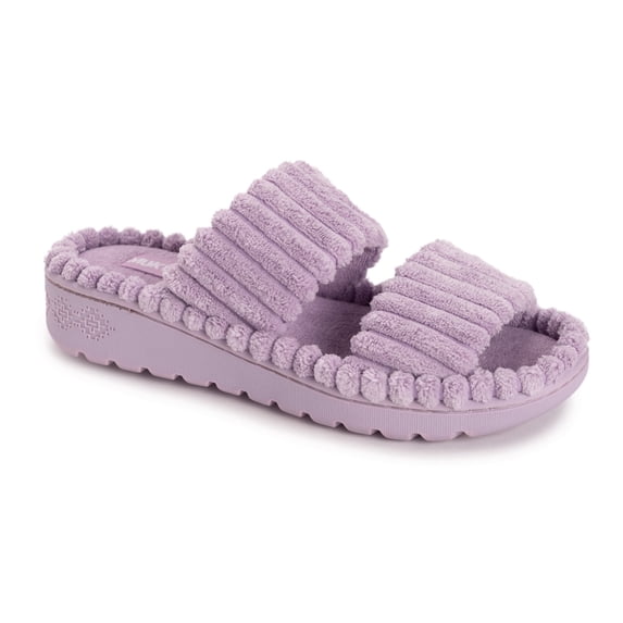 MUK LUKS Women's Double Strap Slide-Cloud Ribbed Terry Slipper