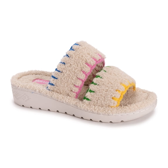 MUK LUKS Women's Double Strap Slide-Cloud Ribbed Terry Slipper