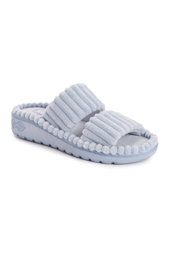 Women's Double Strap Slide-Cloud Ribbed Terry Slipper