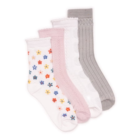 MUK LUKS Women's Dream Step Crew Socks, 4-Pack, OSFM
