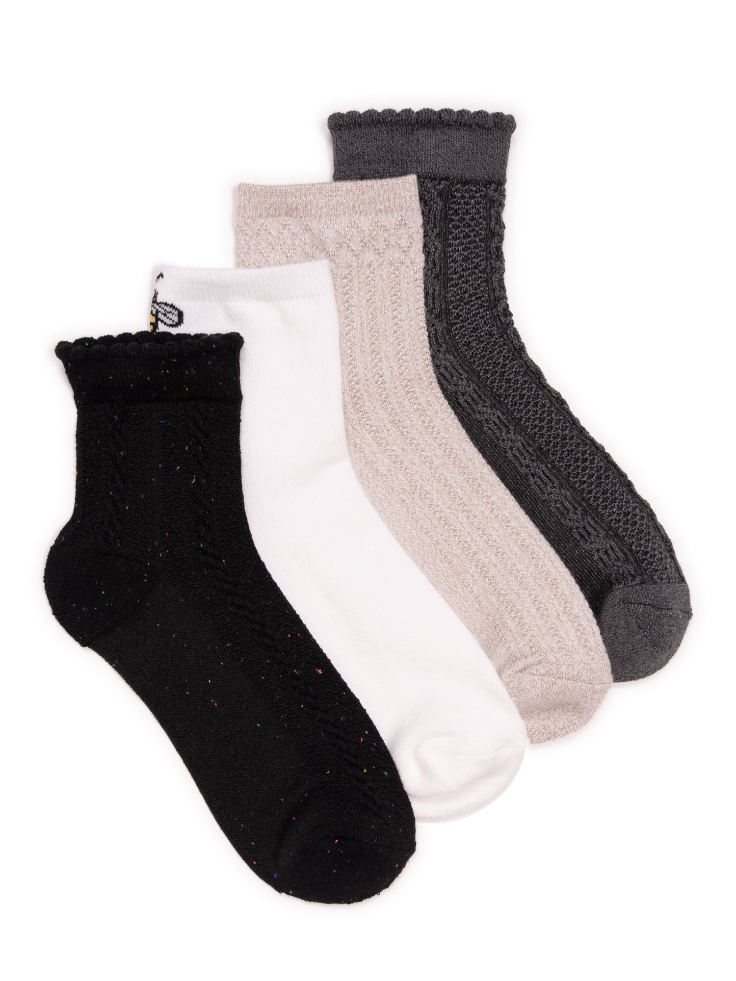 MUK LUKS Women's Dream Step Quarter Crew Socks, 4 Pair Pack