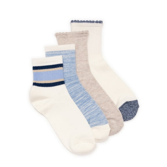 MUK LUKS Women's Dream Step Quarter Crew Socks, 4-Pack, OSFM