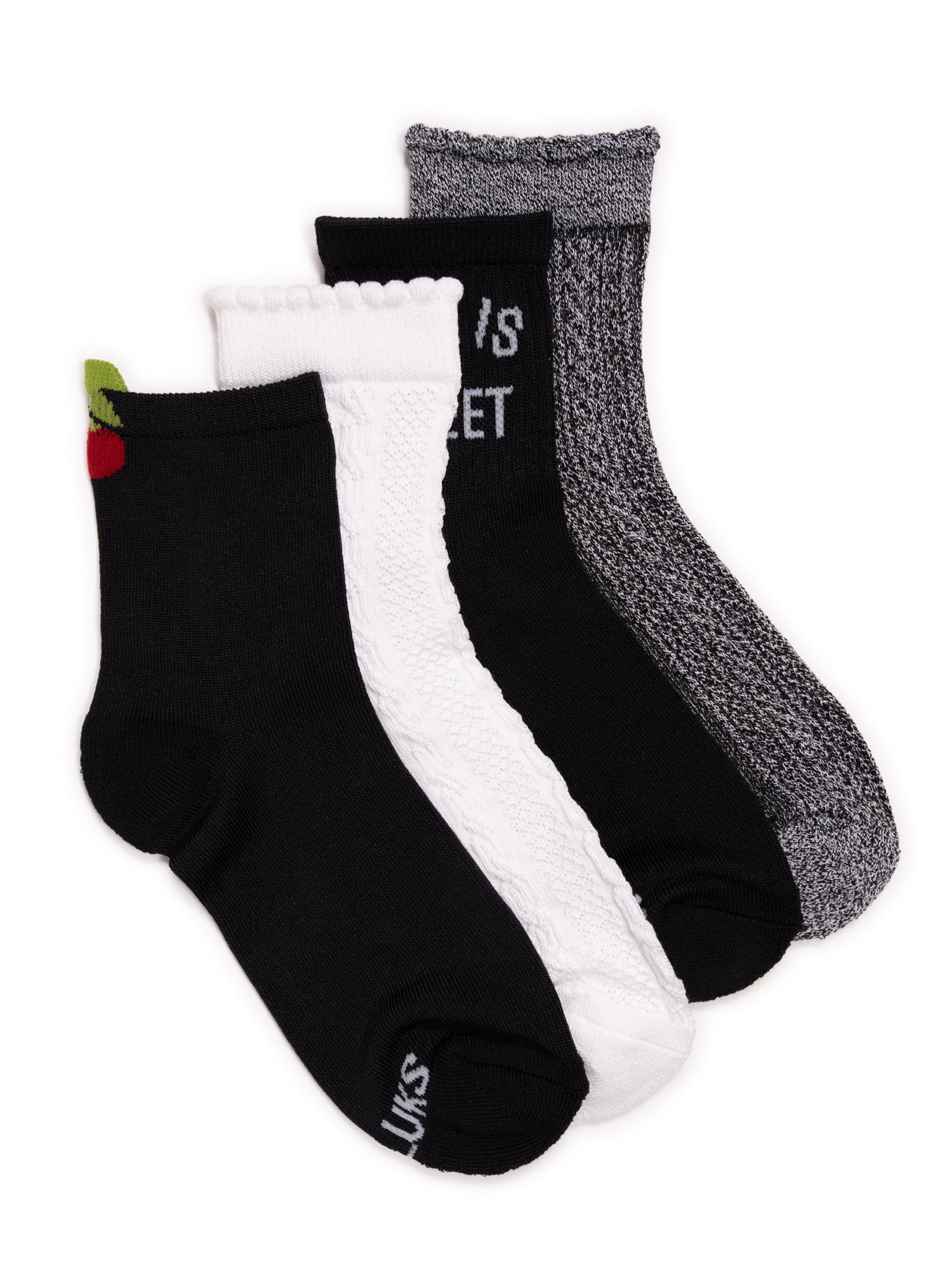 MUK LUKS Women's Dream Step Quarter Crew Socks, 4 Pair Pack