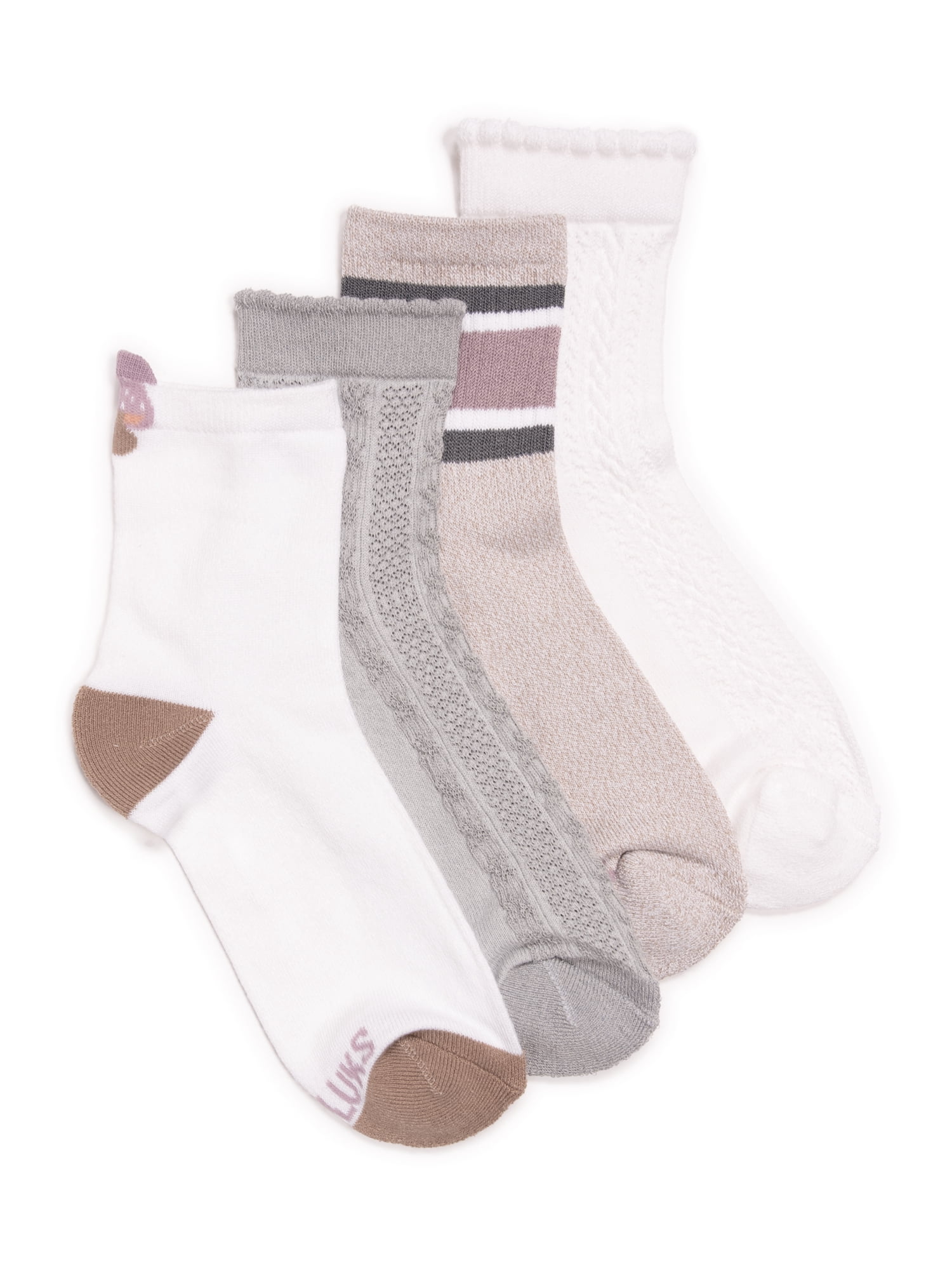 MUK LUKS Women's Dream Step Quarter Crew Socks, 4 Pair Pack