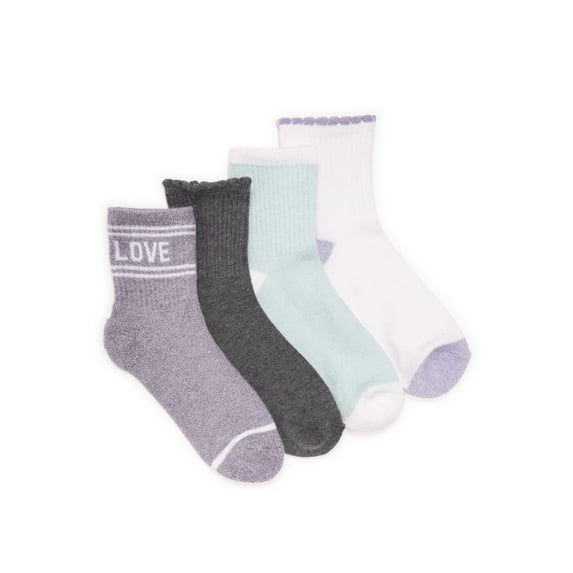 MUK LUKS Women's Dream Step Quarter Crew Socks, 4-Pack, OSFM