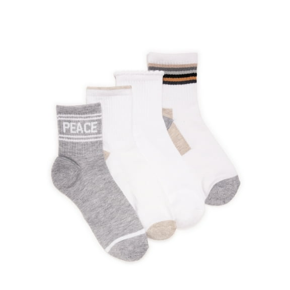 MUK LUKS Women's Dream Step Quarter Crew Socks, 4-Pack, OSFM