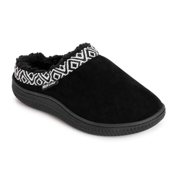 MUK LUKS Women's Faux Sueded Clog, Black, L (9-10)