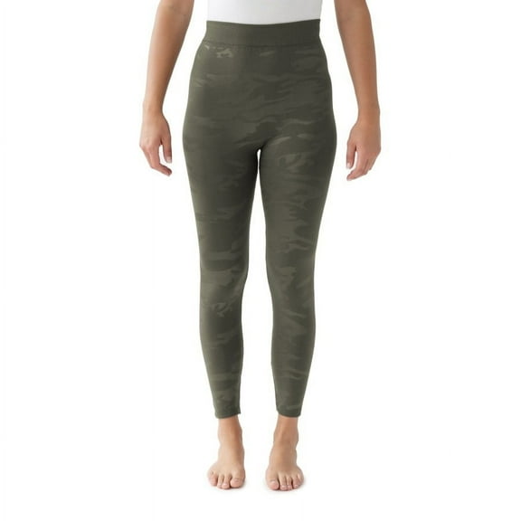 MUK LUKS Women's Fleece Lined Embossed Leggings-Dark Olive Camo Large/X-Large