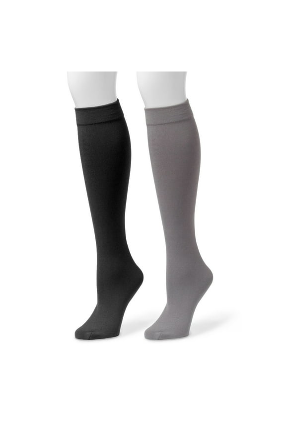 Women's 2 Pack Fleece Lined Knee High Socks, Blk/Dkgr, S/M