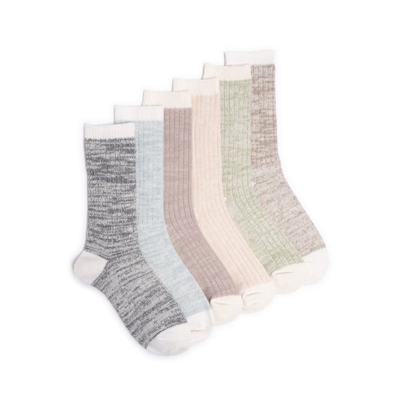 MUK LUKS Women's Fluffy Dream Crew Socks, 6-Pack, One Size