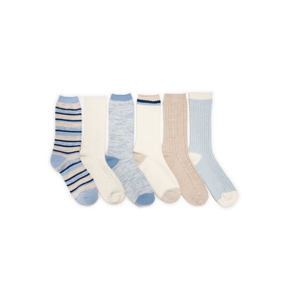 MUK LUKS Women's Fluffy Dream Crew Boot Socks, 6-Pack, OSFM