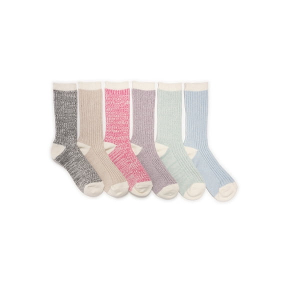 MUK LUKS Women's Fluffy Dream Crew Boot Socks, 6-Pack, OSFM
