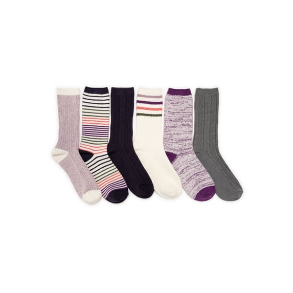 MUK LUKS Women's Fluffy Dream Crew Boot Socks, 6-Pack, OSFM