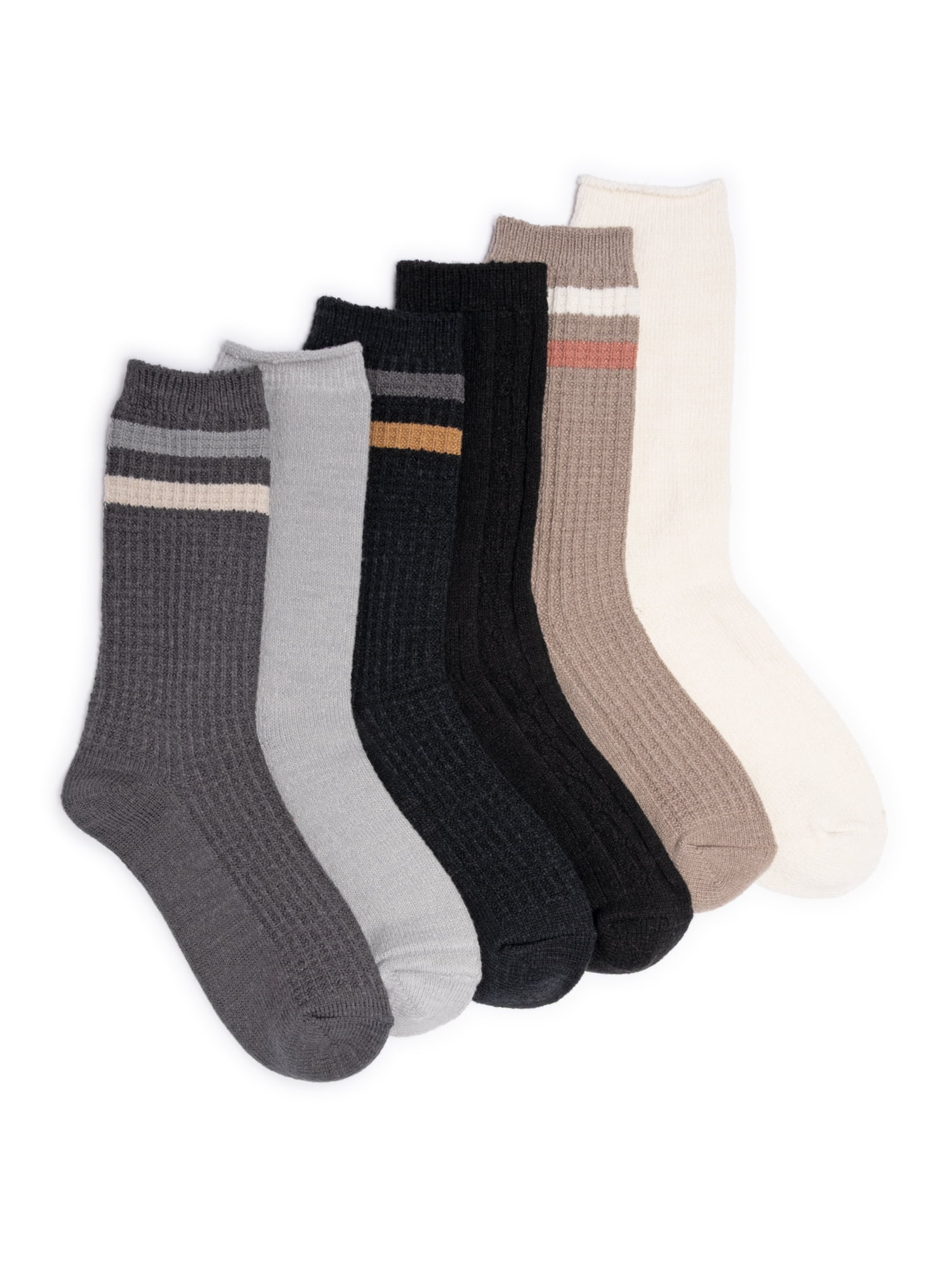 MUK LUKS Women's Fluffy Dream Crew Socks, 6-Pack, One Size