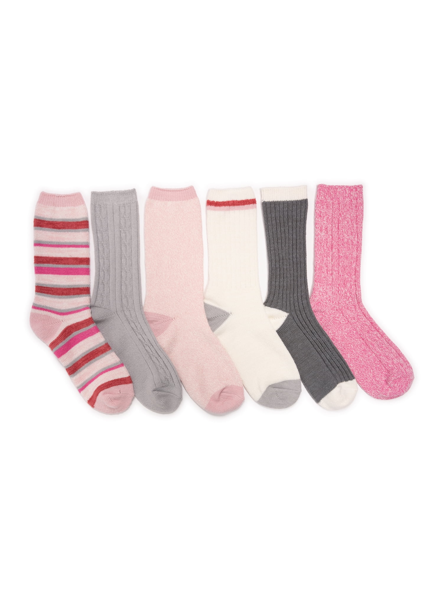 MUK LUKS Women's Fluffy Dream Crew Boot Socks, 6-Pack, OSFM