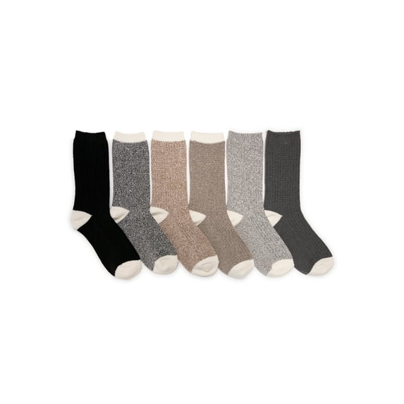 MUK LUKS Women's Fluffy Dream Crew Boot Socks, 6-Pack, OSFM