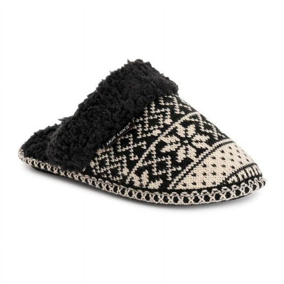 MUK LUKS Women's Frida Scuff Slippers - Black Cream, M (7-8)