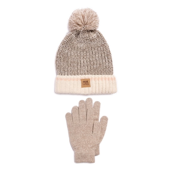 MUK LUKS Women's Marled Chunky Knit Winter Hat and Gloves Set, 2PC Set