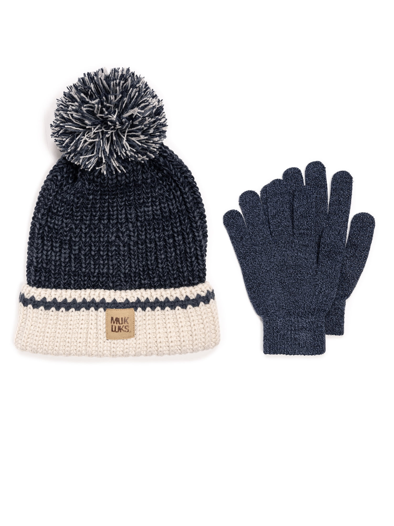 MUK LUKS Women's Marled Stitch Beanie & Magic Gloves, 2 Piece Set