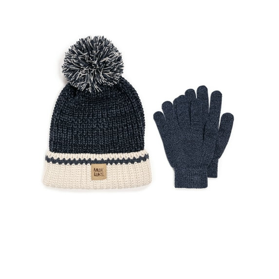MUK LUKS Women's Marled Stitch Beanie & Magic Gloves, 2 Piece Set