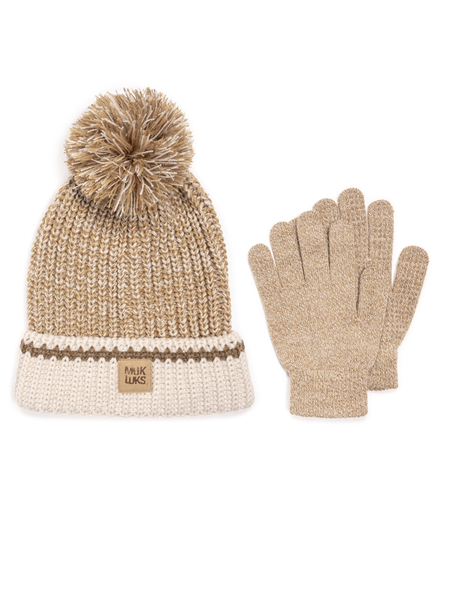 MUK LUKS Women's Marled Stitch Beanie & Magic Gloves, 2 Piece Set