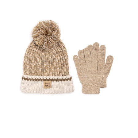 MUK LUKS Women's Marled Stitch Beanie & Magic Gloves, 2 Piece Set