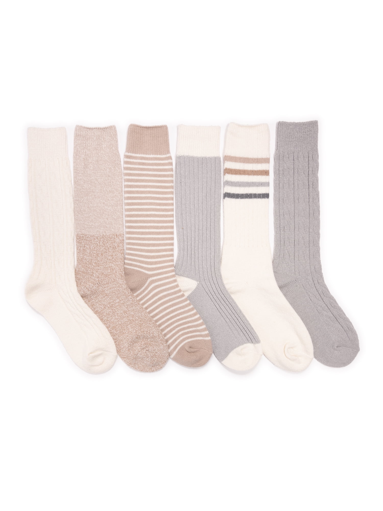 MUK LUKS Women's Mid-Calf Tall Boot Socks, 6-Pack, Fits Shoe Sizes 6-11