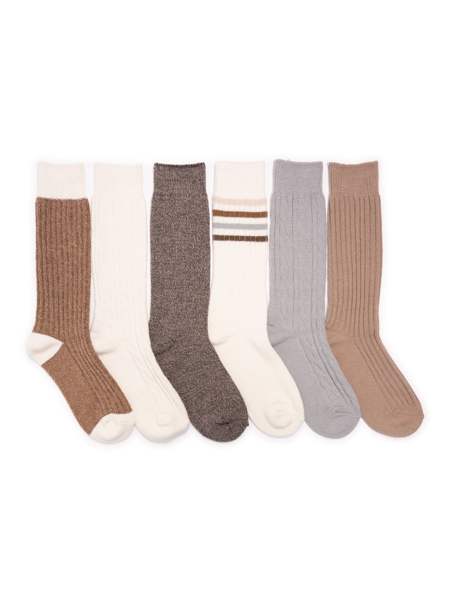 MUK LUKS Women's Mid-Calf Tall Boot Socks, 6-Pack, Fits Shoe Sizes 6-11