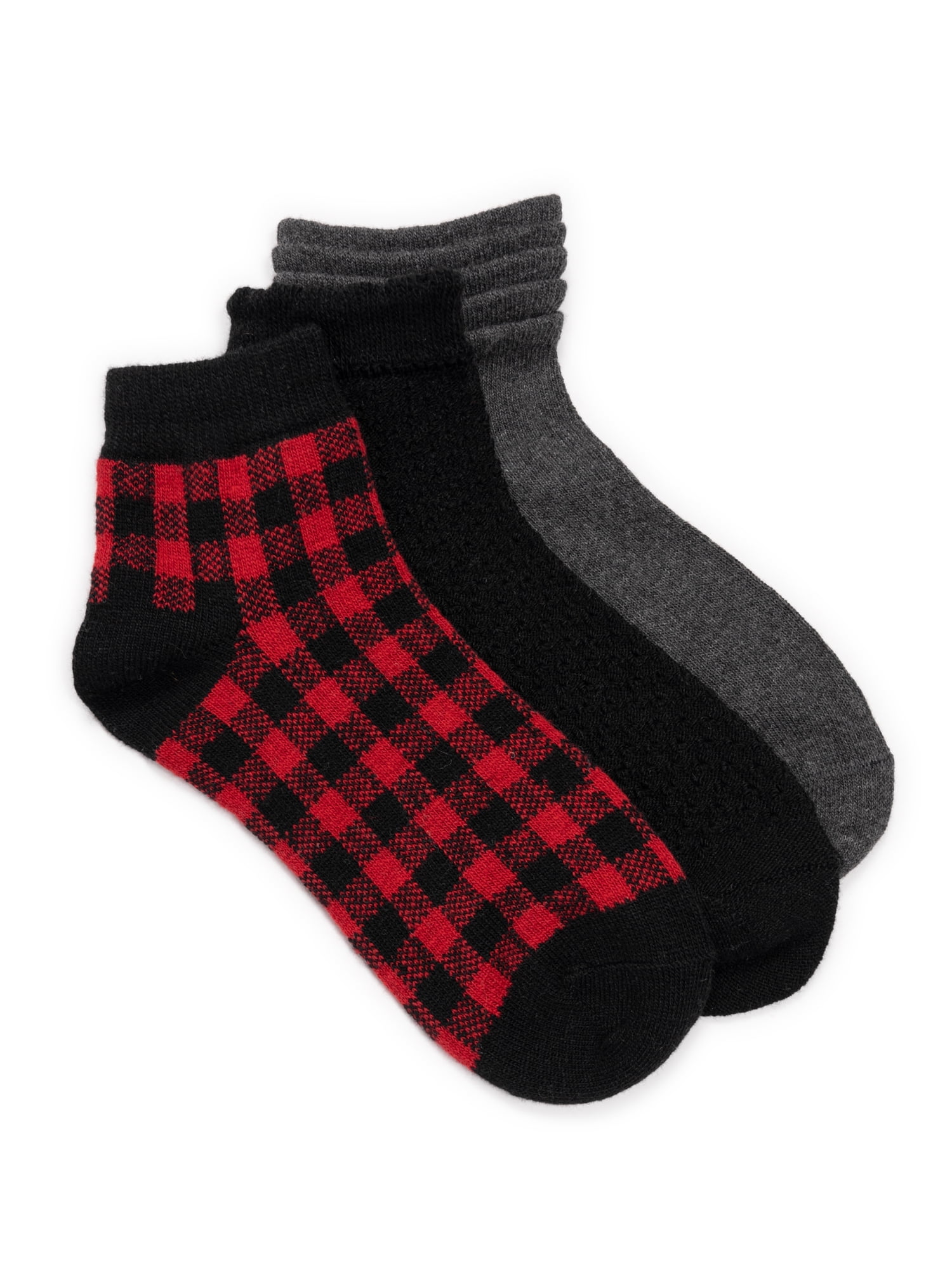 Womens Long Fur Mini Check Crew Sock - 3PK main image 1