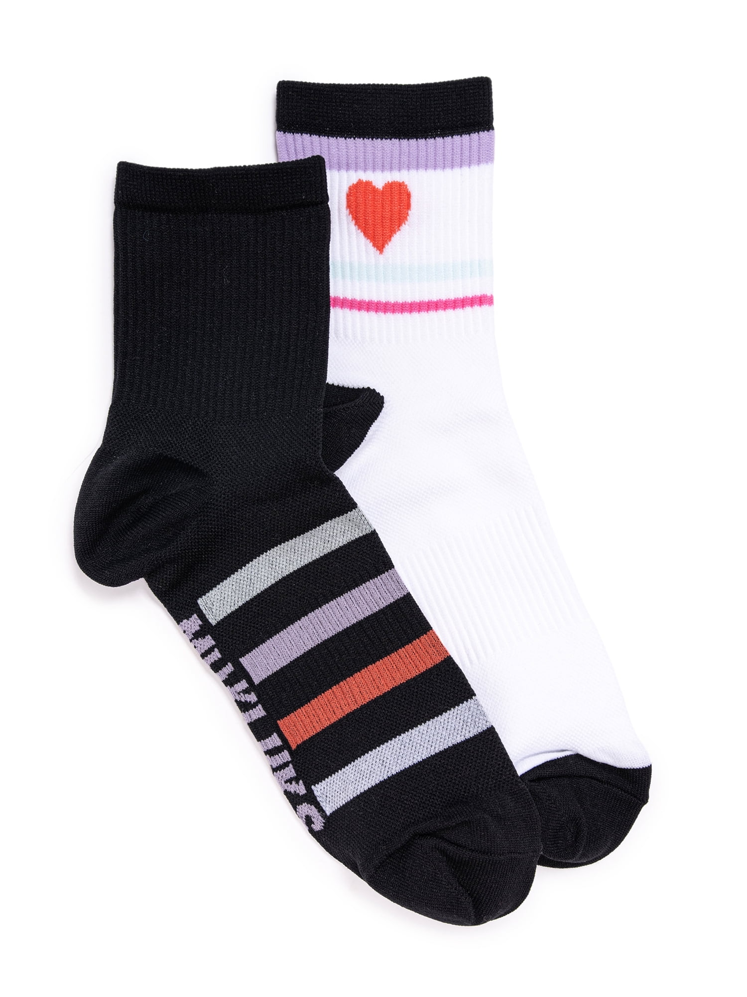 MUK LUKS Women's Nylon Quarter Crew Compression Socks, 2-Pack, Shoe Sizes 6-10