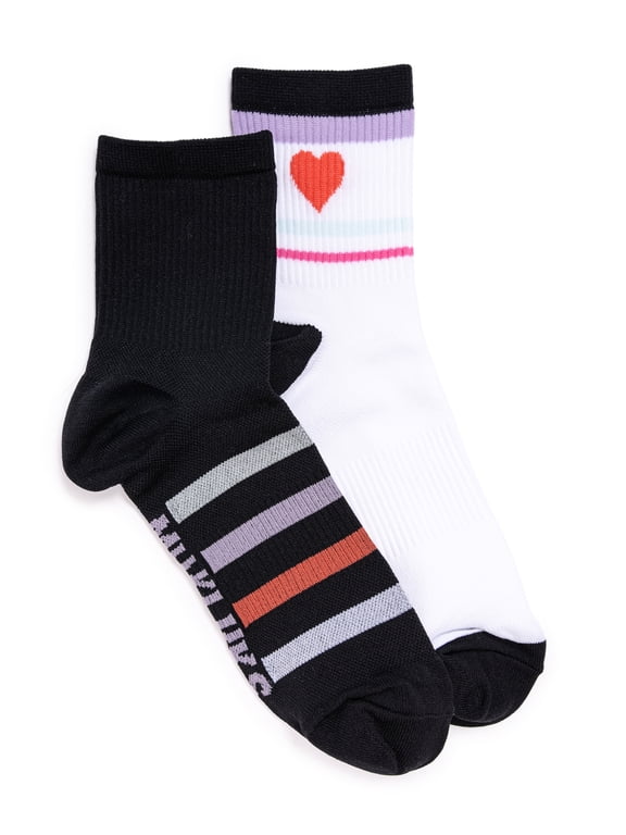 Women's Nylon Quarter Crew Compression Socks, 2-Pack, Shoe Sizes 6-10