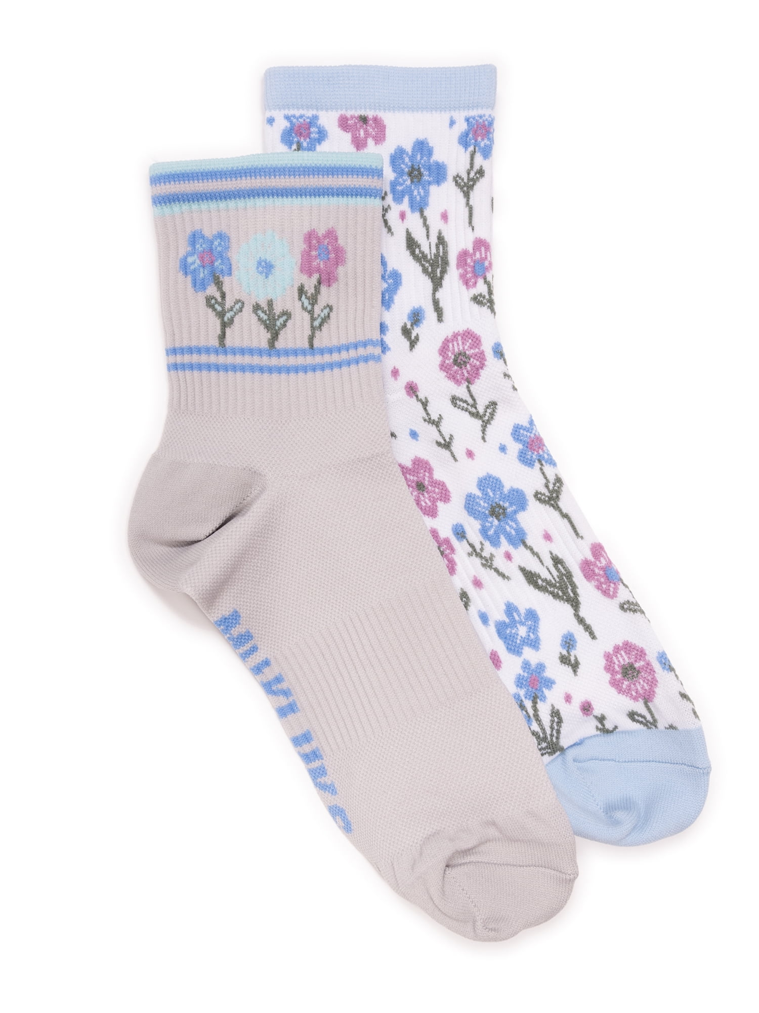MUK LUKS Women's Nylon Quarter Crew Compression Socks, 2-Pack, Shoe Sizes 6-10