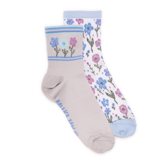 MUK LUKS Women's Nylon Quarter Crew Compression Socks, 2-Pack, Shoe Sizes 6-10