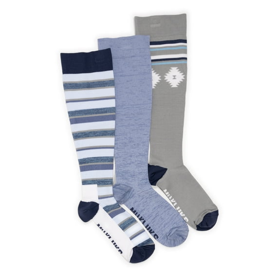 MUK LUKS Women's Regular Width Compression Nylon Knee-High Socks, 3-Pack, Shoe Size 6-10