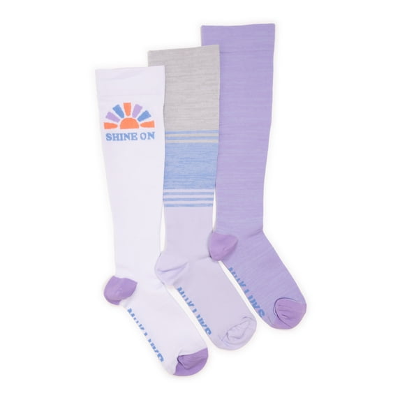 MUK LUKS Women's Regular Width Compression Nylon Knee-High Socks, 3-Pack, Shoe Size 6-10