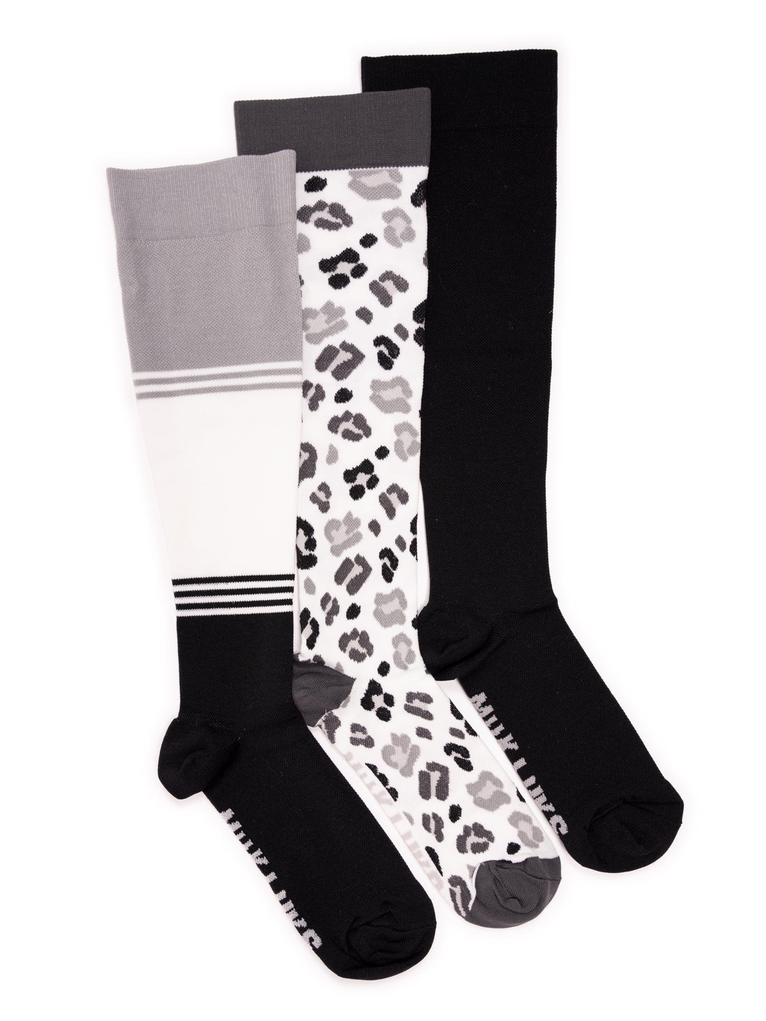 MUK LUKS Women's Regular Width Compression Nylon Knee-High Socks, 3-Pack, Shoe Size 6-10